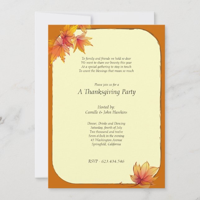 Herbst-Ahornblätter-Einladung zur Thanksgiving-Par Einladung (Vorderseite)