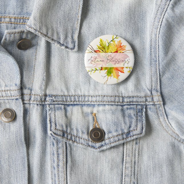 Herbst-Ahornblätter mit individuellem Text  Button (Beispiel)