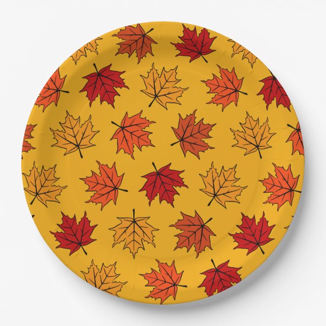 Herbst-Ahornblätter Pappteller (Vorderseite)
