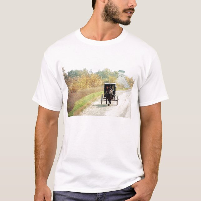 Herbst-amisches Pferd und Buggy T-Shirt (Vorderseite)