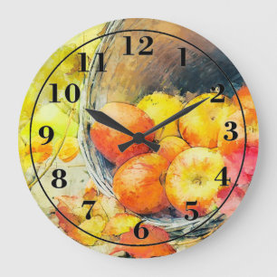 Herbst-Äpfel Große Wanduhr