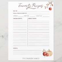 Herbst-Apfel-Kürbis-Familien-Rezeptkarten