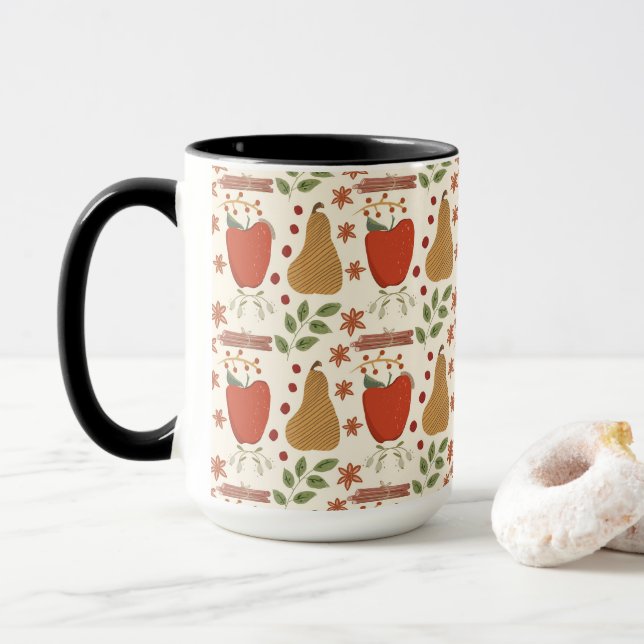 Herbst Äpfel und Birnen Rustikal Tasse (Mit Donut)