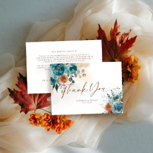 Herbst Aquamarin Burnt Orange Rose Wasserfarbene V Dankeskarte