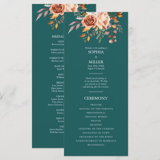 Herbst Aquamarin Wasserfarbe Terracotta auf dem Mo Programm (Vorne/Hinten)