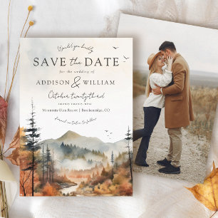 Herbst-Aquarell-Berg-Rustikale Hochzeitsfotos Save The Date