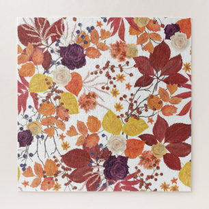 Herbst-Aquarell-Blätter und Rosen