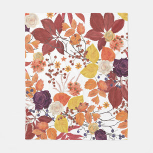 Herbst-Aquarell-Blätter und Rosen Fleecedecke