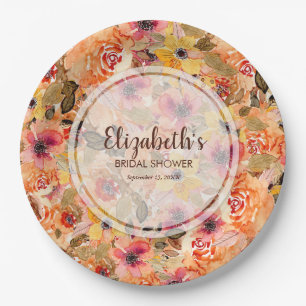 Herbst-Aquarell-Blumen-Brautparty Pappteller