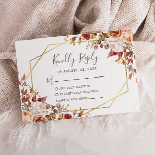 Herbst-Aquarell-Blumen-Geometrie-Hochzeit im Herbs RSVP Karte
