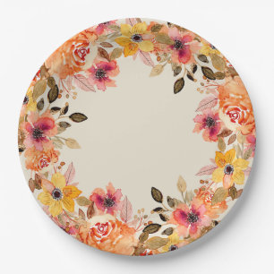 Herbst-Aquarell-Blumen-Papierteller Pappteller