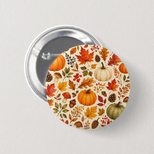 Herbst-Aquarell-Kürbisse, Herbstlaub und Wald Button