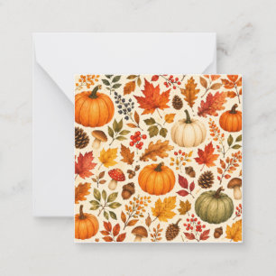 Herbst-Aquarell-Kürbisse, Herbstlaub und Wald Mitteilungskarte