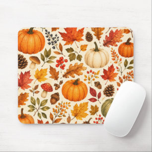 Herbst-Aquarell-Kürbisse, Herbstlaub und Wald Mousepad