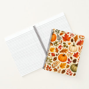 Herbst-Aquarell-Kürbisse, Herbstlaub und Wald Notizbuch