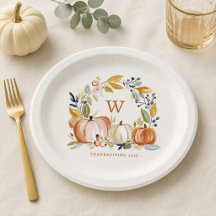 Herbst-Aquarell-Kürbisse Monogramm Thanksgiving