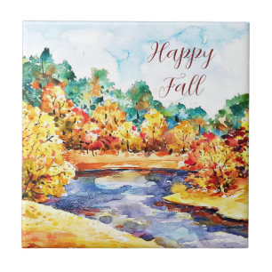 Herbst-Aquarell-Landschaft mit anpassbarem Text Fliese