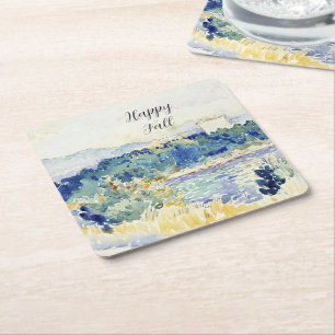 Herbst-Aquarell-Landschaft mit anpassbarem Text Rechteckiger Pappuntersetzer