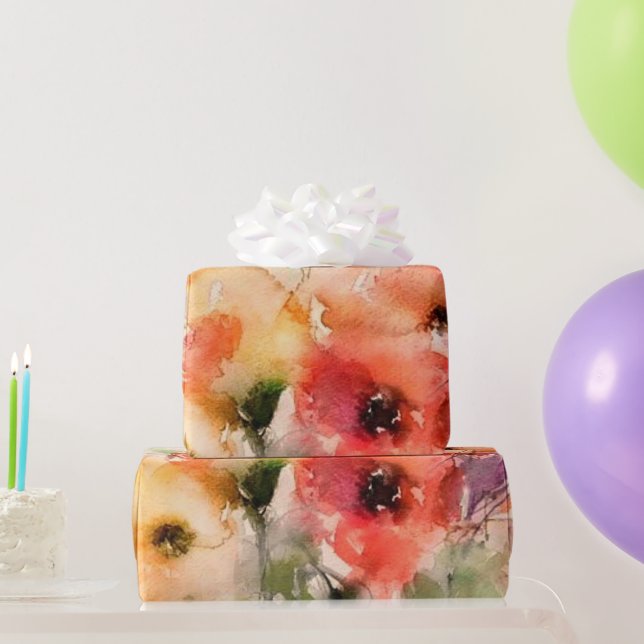 Herbst-Aquarell-Mohn  Geschenkpapier (Partygeschenke)