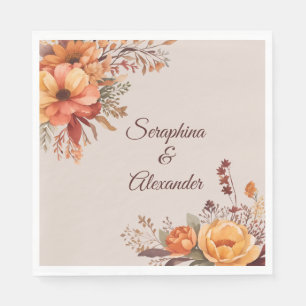 Herbst-Aquarell-Rustikale Blumige Hochzeit Serviette