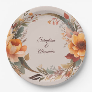 Herbst-Aquarell-Rustikale-Floral-Hochzeit Pappteller