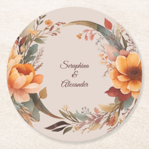 Herbst-Aquarell-Rustikale-Floral-Hochzeit Runder Pappuntersetzer