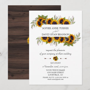 Herbst Aquarell Sonnenblumen Rahmen Holz Hochzeit Einladung