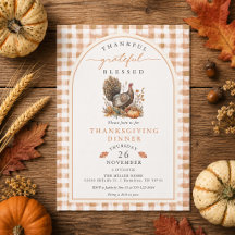Herbst-Aquarell Truthahn Gingham Thanksgiving