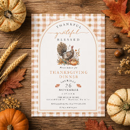 Herbst-Aquarell Truthahn Gingham Thanksgiving Einladung