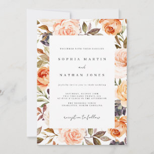 Herbst-Aquarell Verbranntes Orange Florales Hochze Einladung