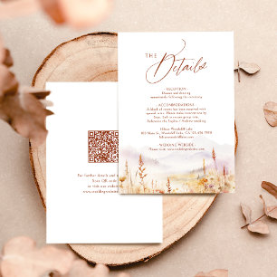 Herbst-Aquarell-Wildblume-rustikale QR-Code-Detail Mitteilungskarte
