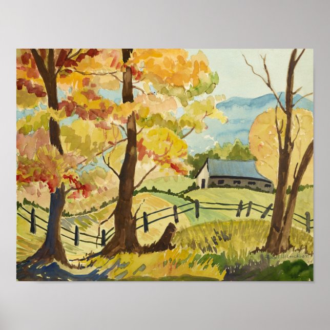 Herbst auf dem landwirtschaftlichen Betrieb Poster (Vorne)