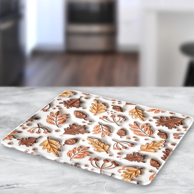 Herbst Aufgeblasene Blätter Acorn 3D modern Schneidebrett (Fall Autumn Inflated Leaves Acorn 3D Modern Cutting Board)