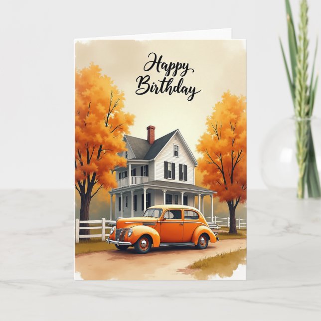 Herbst-Autobirthdaycard Karte (Vorderseite)