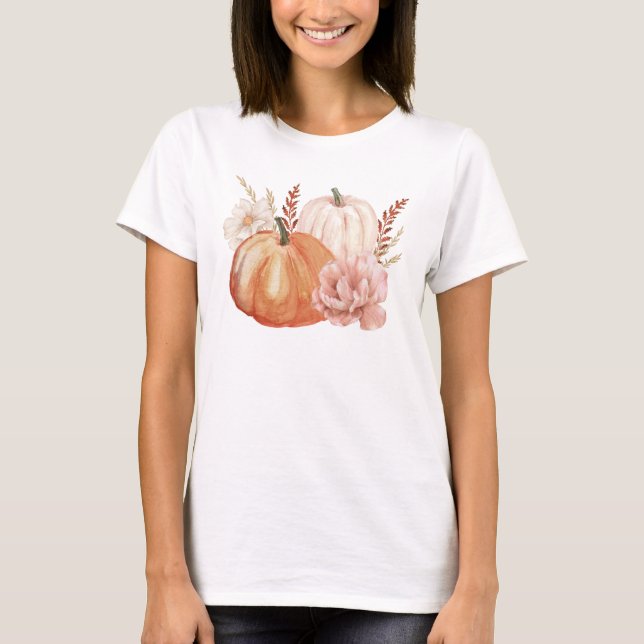 Herbst Autumn Boho Watercolor Pumpkin T-Shirt (Vorderseite)