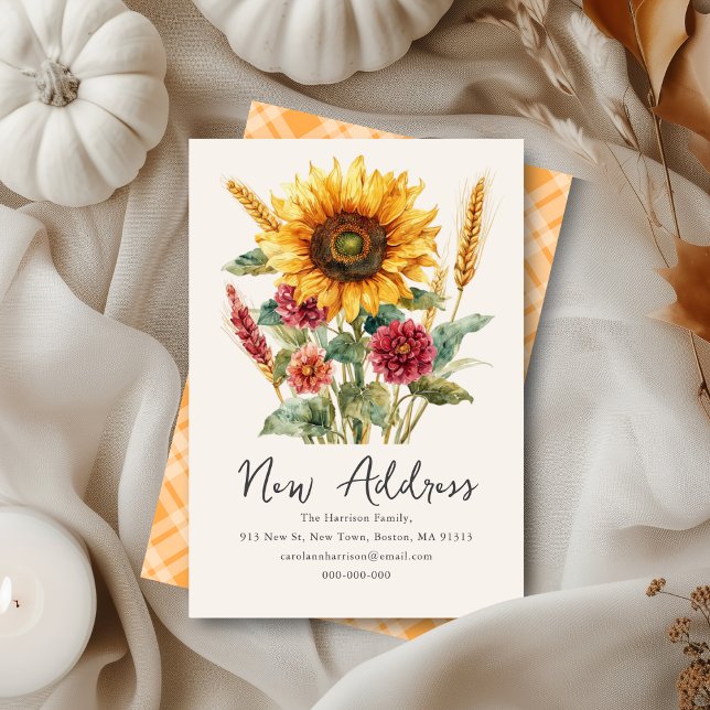 Herbst Autumnal Sonnenblume | Neue Zuhause-Adresse Mitteilungskarte (Von Creator hochgeladen)