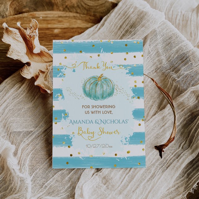 Herbst Baby Dusche Blue Pumpkin Dankeskarte (Von Creator hochgeladen)