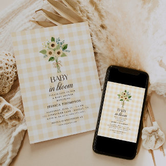 Herbst-Baby in Bloom Gingham Sonnenblume Baby Show Einladung