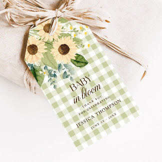 Herbst-Baby in Bloom Gingham-Sonnenblumen-Geschenk Geschenkanhänger
