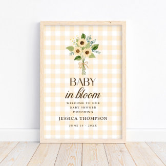 Herbst-Baby-in-Blüten-Gingham-Sonnenblumen-Baby-Pa Poster