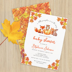 Herbst-Baby-Party Kürbis Herbstlaub Tiere Einladung