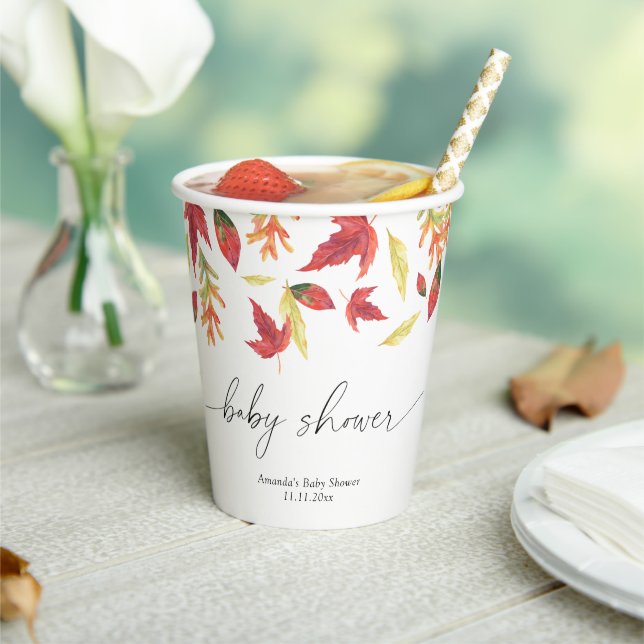Herbst-Baby-Party mit fallenden Blättern Pappbecher (In Situ)
