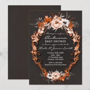 Herbst-Baby-Party Orange Blumen Blüten Einladung