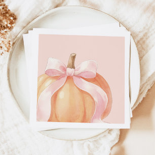Herbst Baby Shower mit rosa Schleife und Kürbis Serviette