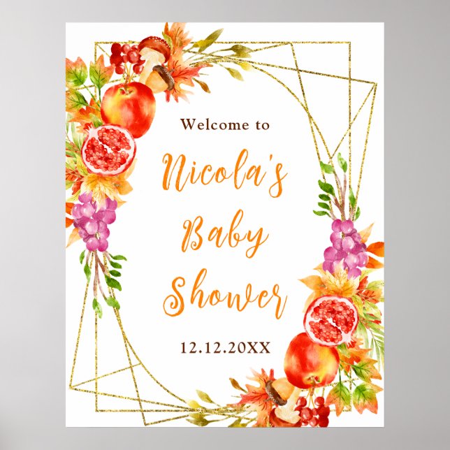 Herbst-Babyshower-Willkommen Poster (Vorne)