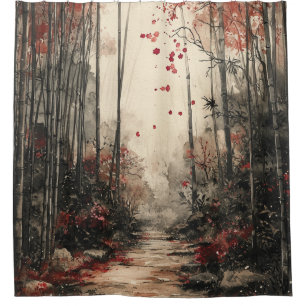 Herbst-Bambuspfad-Tuschewaschung Duschvorhang