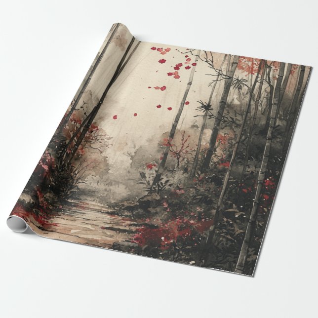 Herbst-Bambuspfad-Tuschewaschung Geschenkpapier (Ungerollt)