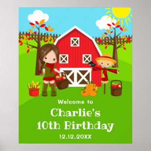 Herbst Barnyard Birthday Braun Haar Mädchen Willko Poster
