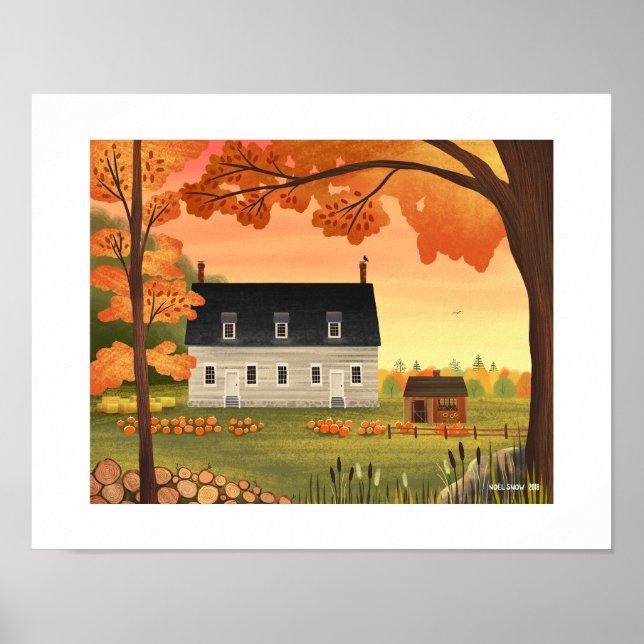 Herbst Bauernhof Herbst Kürbiskolonne Kunstdrucker Poster (Vorne)