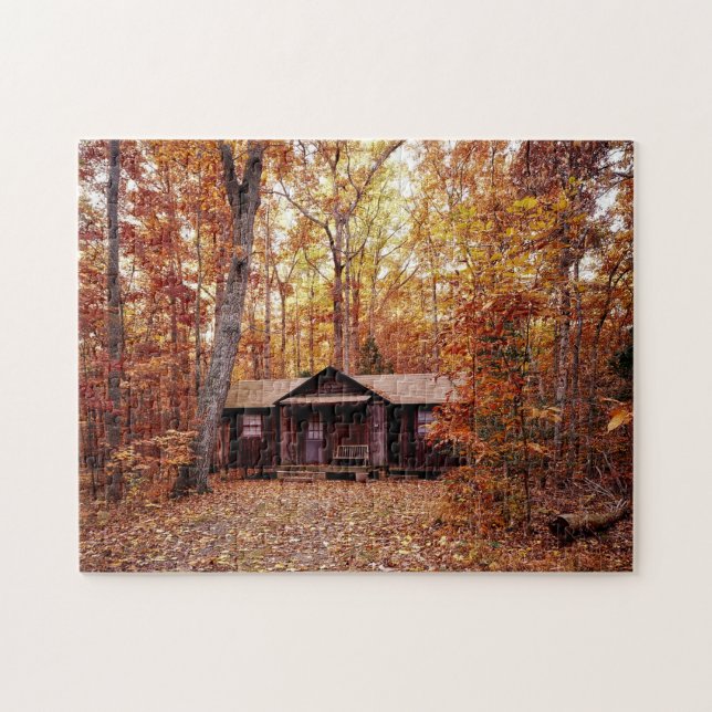 Herbst-Baum-Klotz-Kabinen-Foto-Puzzlespiel (Horizontal)